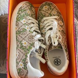 Tory Burch Women's Floral Tan and White Sneakers